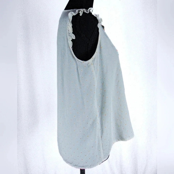 Aruba Blue Sleeveless Blouse, Ruffled Detail, Floral Embroidery sz M - Picture 4 of 8